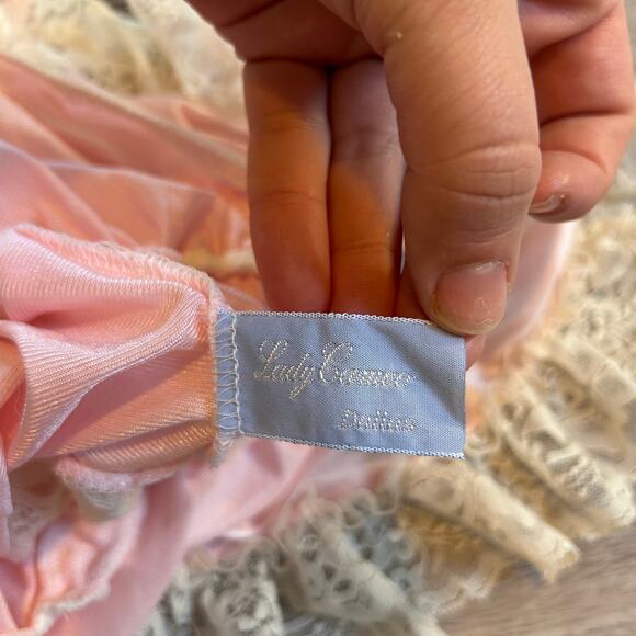 Vintage Lady Constance Pink Nylon Lace Ruffle Teddy Bodysuit Coquette USA S - Picture 5 of 10